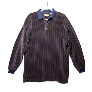 Imprints Vintage 90s Striped Long Sleeve Polo Shirt M Oversized Velour Baggy